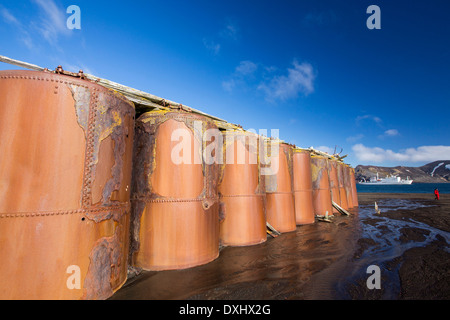 The old abandoned whaling station on Deception Island in the South Shetland Islands off the Antarctic Peninsular Stock Photo