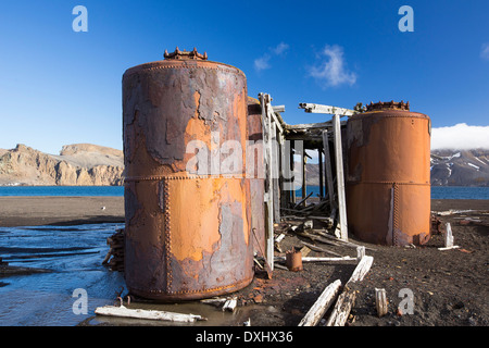 The old abandoned whaling station on Deception Island in the South Shetland Islands off the Antarctic Peninsular Stock Photo