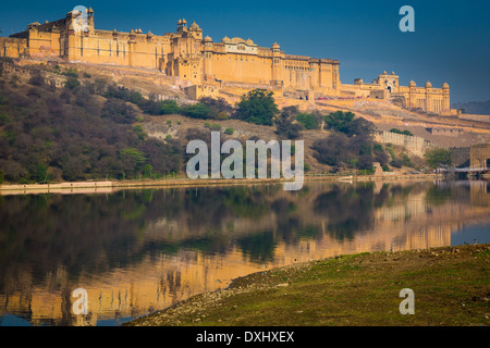 Amer Fort is located in Amer 6.8 mi from Jaipur, Rajasthan state, India Stock Photo