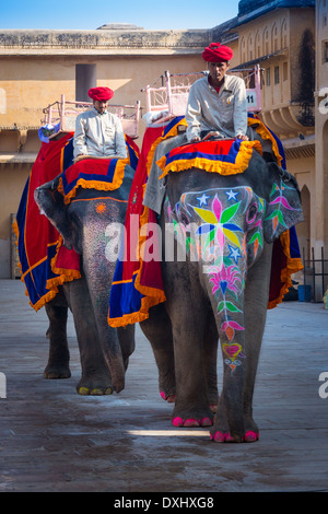 Amer Fort is located in Amer 6.8 mi from Jaipur, Rajasthan state, India Stock Photo