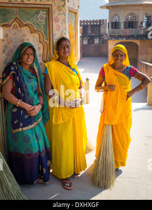 Indian women at Amer Fort, Rajasthan, India Stock Photo