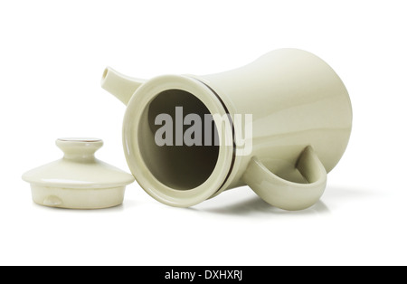 Porcelain Coffee Pot Lying on White Background Stock Photo