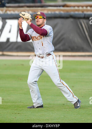 March 26, 2014 - Orlando, FL, U.S: BCU outfielder Josh Johnson (4) during NCAA baseball game action between the Bethune Cookman Wildcats and the UCF Knights. UCF defeated BCU 4-1 at Jay Bergman Field in Orlando, FL Stock Photo