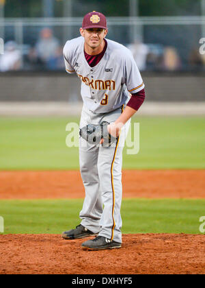 March 26, 2014 - Orlando, FL, U.S: BCU relief pitcher Scott Garner (8) during NCAA baseball game action between the Bethune Cookman Wildcats and the UCF Knights. UCF defeated BCU 4-1 at Jay Bergman Field in Orlando, FL Stock Photo