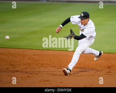 March 26, 2014 - Orlando, FL, U.S: UCF infielder Dylan Moore (2) during NCAA baseball game action between the Bethune Cookman Wildcats and the UCF Knights. UCF defeated BCU 4-1 at Jay Bergman Field in Orlando, FL Stock Photo