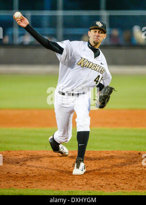 March 26, 2014 - Orlando, FL, U.S: UCF relief pitcher Ryan Meyer (44) during NCAA baseball game action between the Bethune Cookman Wildcats and the UCF Knights. UCF defeated BCU 4-1 at Jay Bergman Field in Orlando, FL Stock Photo