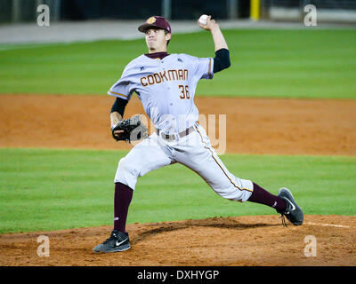 March 26, 2014 - Orlando, FL, U.S: BCU relief pitcher Bret Gordon (36) during NCAA baseball game action between the Bethune Cookman Wildcats and the UCF Knights. UCF defeated BCU 4-1 at Jay Bergman Field in Orlando, FL Stock Photo