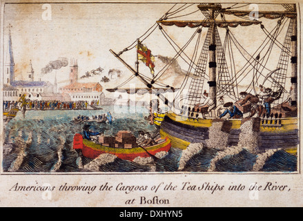 Americans throwing the cargoes of the Tea Ships into the river at Boston, Boston tea party Stock Photo