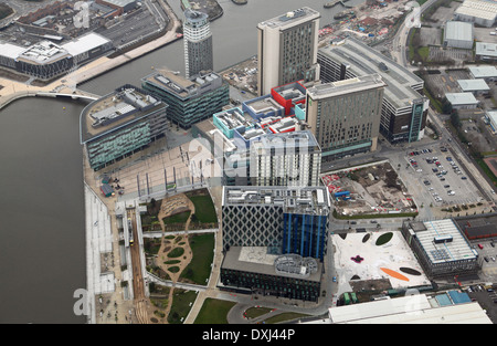 aerial view of Media City television studios in Salford Quays near Manchester Stock Photo