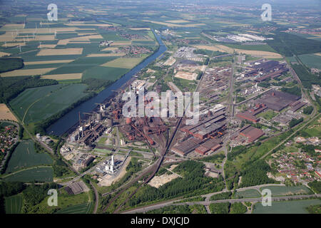 Aerial view of the Salzgitter AG in Salzgitter (Lower Saxony, Germany), picture taken at 24.05.2012 from a light aircraft. Salzgitter AG is a big steel group. Stock Photo