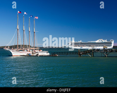 Four-master Margaret Todd and Cruise Liner Caribbean Princess off Bar Harbour Maine USA 4 Stock Photo