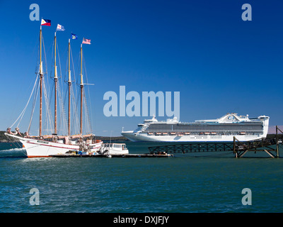 Four-master Margaret Todd and Cruise Liner Caribbean Princess off Bar Harbour Maine USA 3 Stock Photo