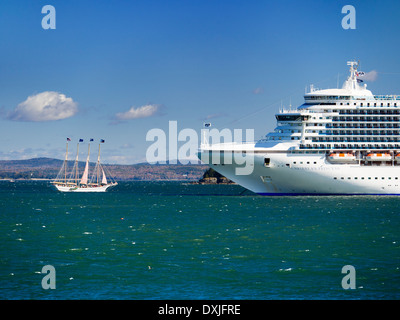 Four-master Margaret Todd and Cruise Liner Caribbean Princess off Bar Harbour Maine USA 2 Stock Photo