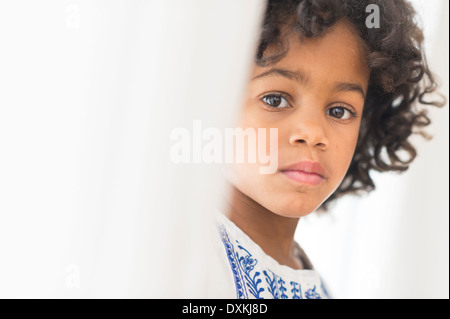 Close up portrait of serious African American girl Stock Photo