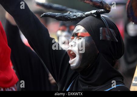 Semarang, Indonesia. 27th Mar, 2014. MARCH 27: The supporters of the Indonesia Democratic of Struggle Party attend a legislative campaign on March 27, 2014 in Semarang, Central Java, Indonesia. Indonesian elections will be legislative eection held on April 9, 2014 while voting to Indonesia President election held July 9, 2014. Indonesia election followed by 12 parties with 180 million voters to take the part. Credit:  Sijori Images/ZUMAPRESS.com/Alamy Live News Stock Photo