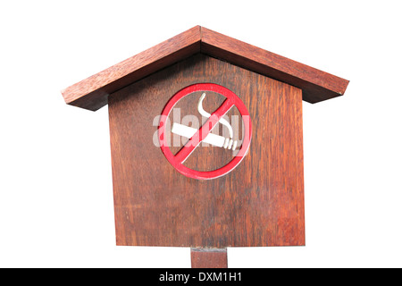 No smoking of wooden sign on white background. Stock Photo