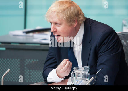 London, March 27th 2014. Mayor of London Boris Johnson speaks as the Police and Crime Committee of the London Assembly question him on undercover policing and the governance of the Metropolitan Police. Credit:  Paul Davey/Alamy Live News Stock Photo