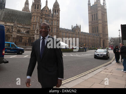 London, UK . 27th Mar, 2014. Trade union leader Bill Morris arrives at the funeral of former Labour MP Tony Benn, held at St Margaret's Church in Westminster, on Thursday March 27, 2014. Credit:  Heloise/Alamy Live News Stock Photo