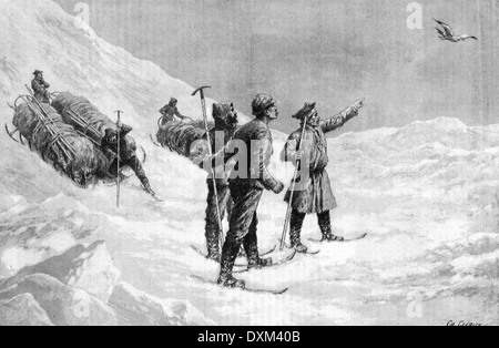 Norwegian Arctic Explorer Fridtjof Nansen during his North Pole Expedition 1893-1896 Illustration1897 Stock Photo