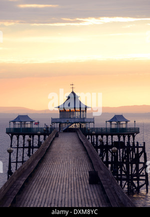 Clevedon Pier Yellow Sunset Stock Photo