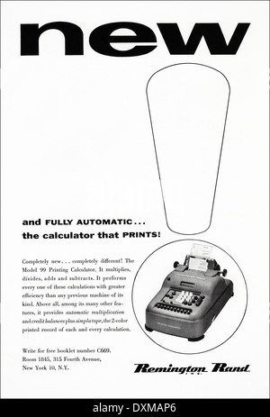 1950s advertisement for Remington Rand calculator advert in American magazine circa 1954 Stock Photo