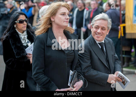 London, UK . 27th Mar, 2014. Sally and John Bercow. Tony Benn's funeral at 11.00am at St Margaret's Church, Westminster. His body was brought in a hearse from the main gates of New Palace Yard at 10.45am, and was followed by members of his family on foot. The rout was lined by admirers. On arrival at the gates it was carried into the church by members of the family. Thursday 27th March 2014, London, UK. Credit:  Guy Bell/Alamy Live News Stock Photo