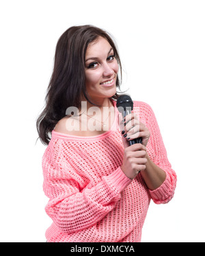 Portrait of female rock singer with microphone Stock Photo - Alamy