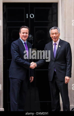 London, March 247th 2014, Singapore Prime Minister Lee Hsien Loong  arrives at Downing Street to be greeted by his British counterpart, David Cameron, before bilateral talks. Credit:  Paul Davey/Alamy Live News Stock Photo