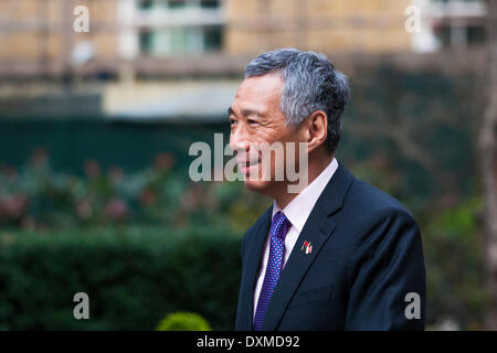 London, March 247th 2014, Singapore Prime Minister Lee Hsien Loong  arrives at Downing Street to be greeted by his British counterpart, David Cameron, before bilateral talks. Credit:  Paul Davey/Alamy Live News Stock Photo