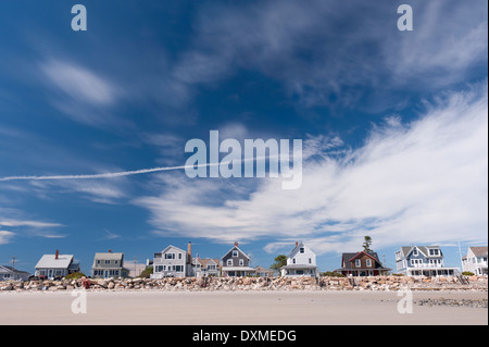 Row of beach houses overlooking  Atlantic Ocean, Moody Beach, state of Maine, USA Stock Photo