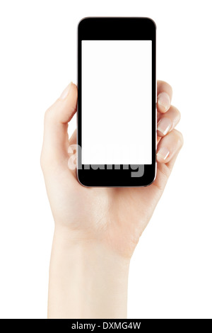 Woman hand holding smartphone with blank screen Stock Photo