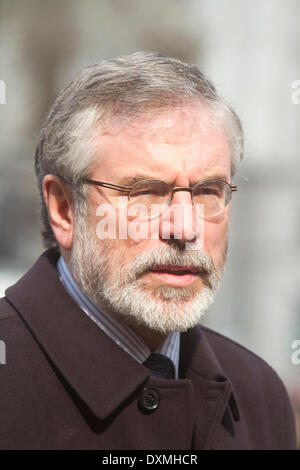 Westminster London, UK. 27th March 2014.  Irish Republican politician and President of Sinn Fein Gerry Adams as one of many guests and dignitaries attending the funeral service of former Labour MP Tony Benn at St Margaret's Church in Westminster Stock Photo