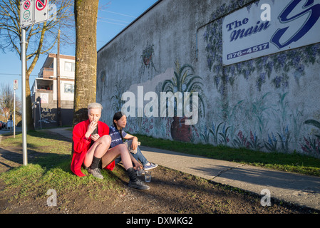 Young women taking a break from work, Vancouver, British Columbia, Canada Stock Photo