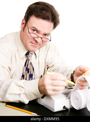 Friendly, competent accountant doing your taxes.  Stock Photo