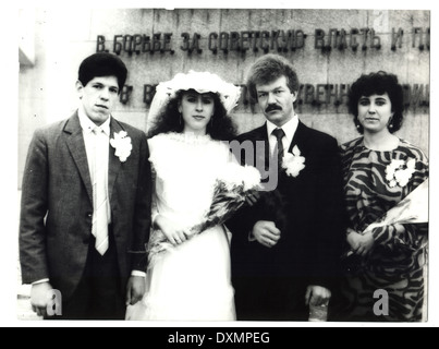 USSR, Petrapavlovsk - CIRCA 1980s: An antique photo shows Group wedding portrait Stock Photo