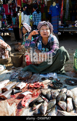 Myanmar, surrounding of Bagan, traditional market Stock Photo