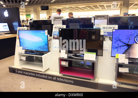 Kingston Upon Thames Surrey Sony and Panasonic Televisions On Sale In John Lewis Store Stock Photo