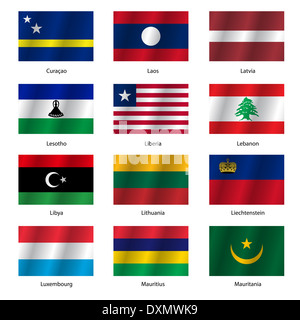 Set  Flags of world sovereign states. Vector illustration. Stock Photo