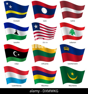 Set  Flags of world sovereign states. Vector illustration. Stock Photo