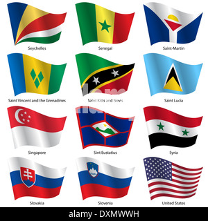 Set  Flags of world sovereign states. Vector illustration. Stock Photo