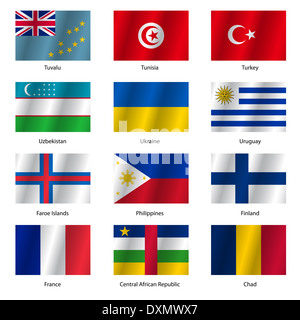 Set  Flags of world sovereign states. Vector illustration. Stock Photo