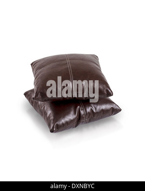dark brown leather cushions isolated on white background Stock Photo