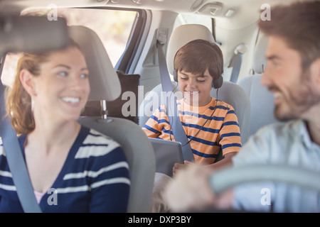 Happy family inside car Stock Photo