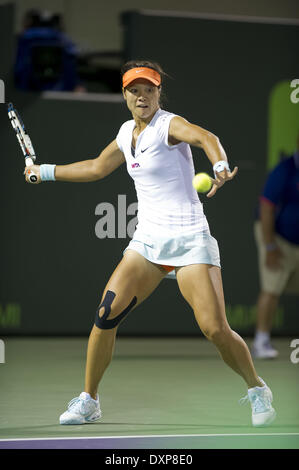 Key Biscayne, Florida, USA. 27th Mar, 2014. Key Biscayne - March 27: LI NA (CHN) in action here defeats Dominika Cibulkova (SVK) 75, 26, 63 during their Semi-Final match at the 2014 Sony Open Tennis tournament. (Photos by Andrew Patron) © Andrew Patron/ZUMAPRESS.com/Alamy Live News Stock Photo