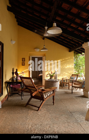 Paved veranda of home exterior in the Indian state of Goa Stock Photo