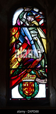 Stained glass window depicting William Wallace in St Margaret's Chapel in Edinburgh Castle. Stock Photo