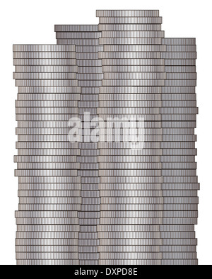 Piles of silver coins isolated on a white background Stock Photo - Alamy