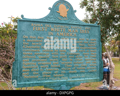 'First White Man Dies in America' Historical Market, Ponce de Leon Park, Punta Gorda, FL, USA Stock Photo