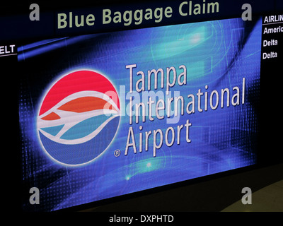 Tampa International Airport, Blue Baggage Claim Sign, Tampa, FL Stock Photo