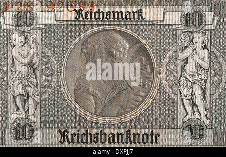 10 Reichsmark banknote 1929 back side fragment macro Stock Photo